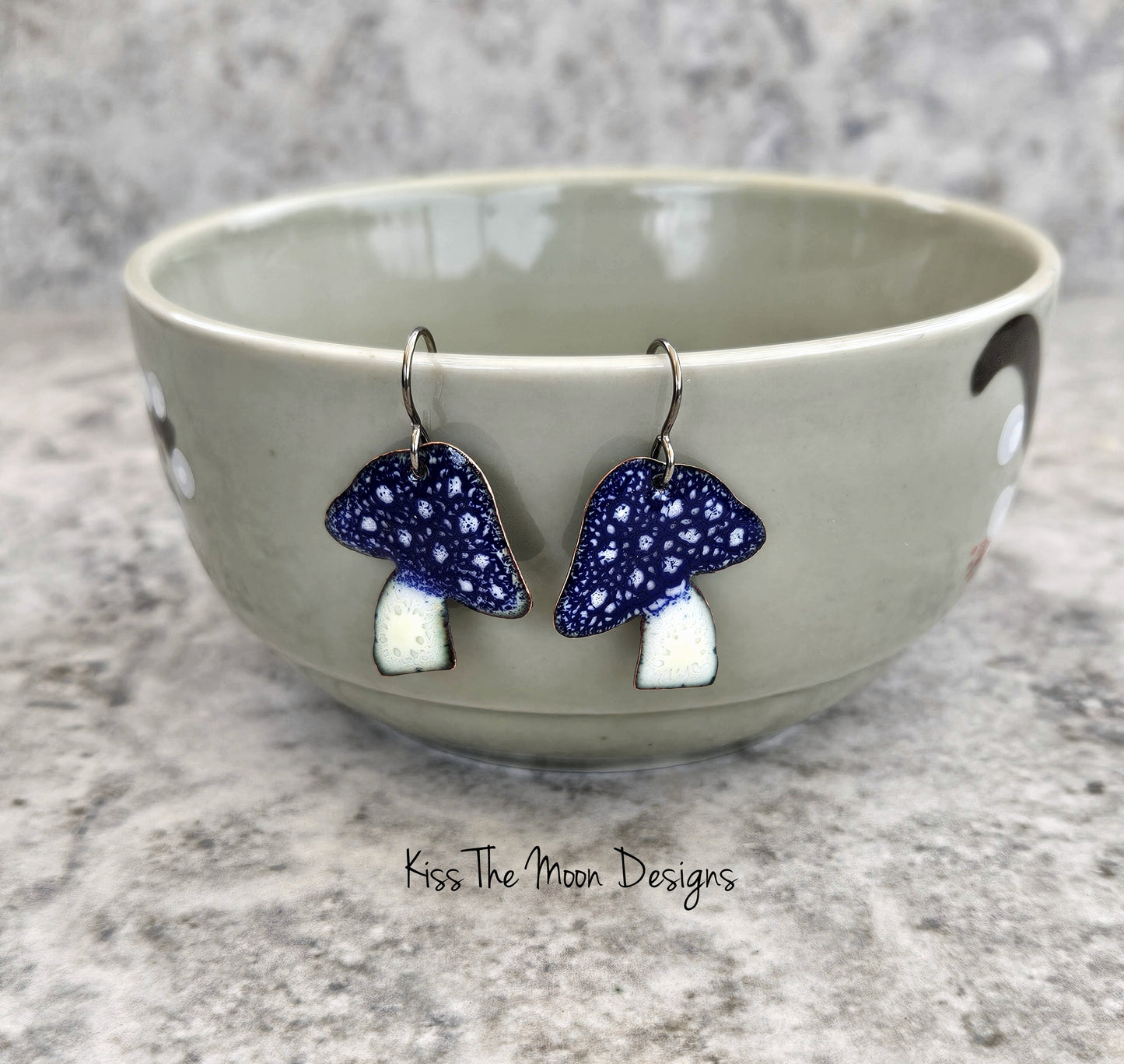 Crackle Enamel Mushroom Earrings- Dark Blue/Indigo