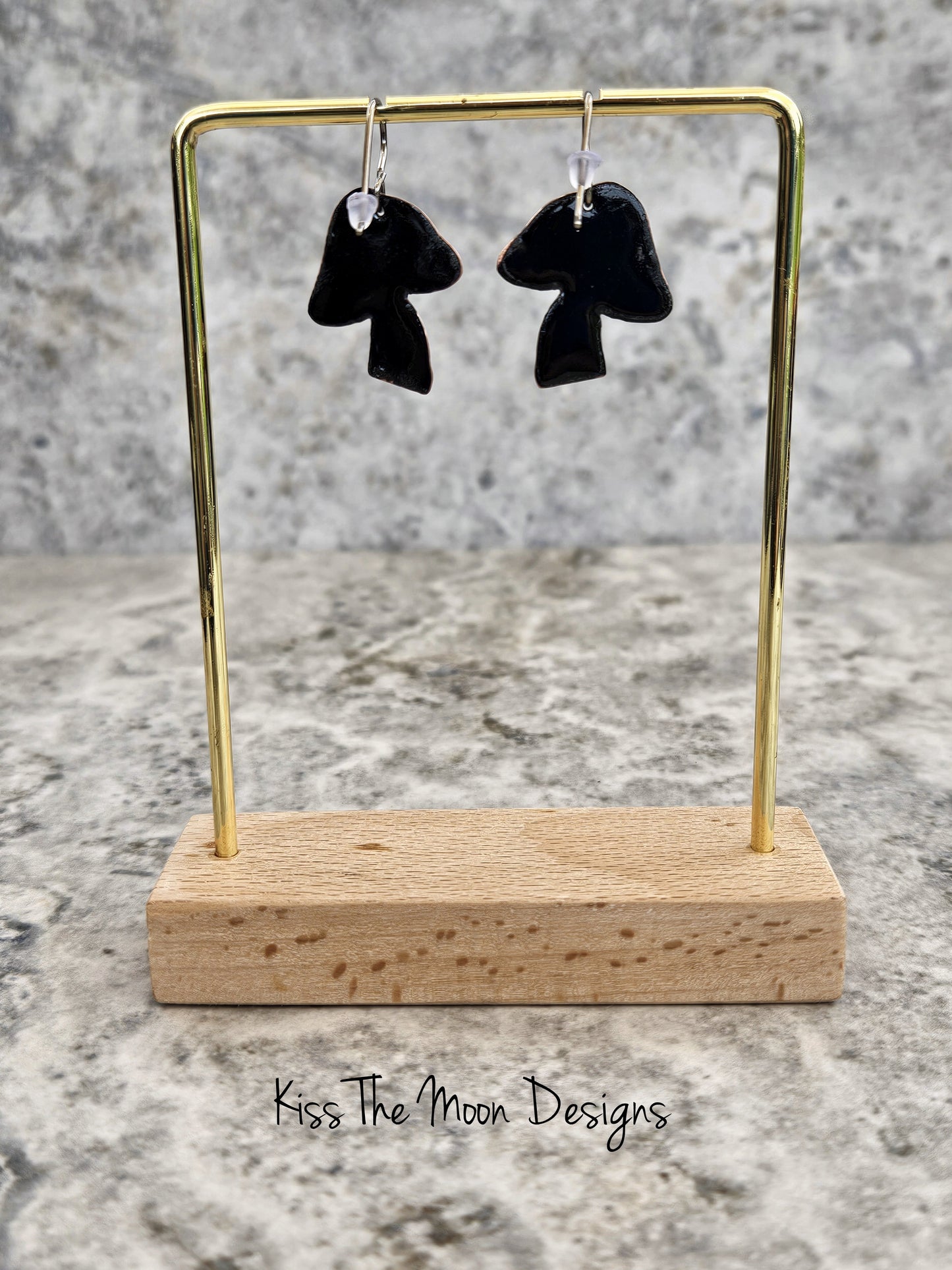 Crackle Enamel Mushroom Earrings- Dark Blue/Indigo