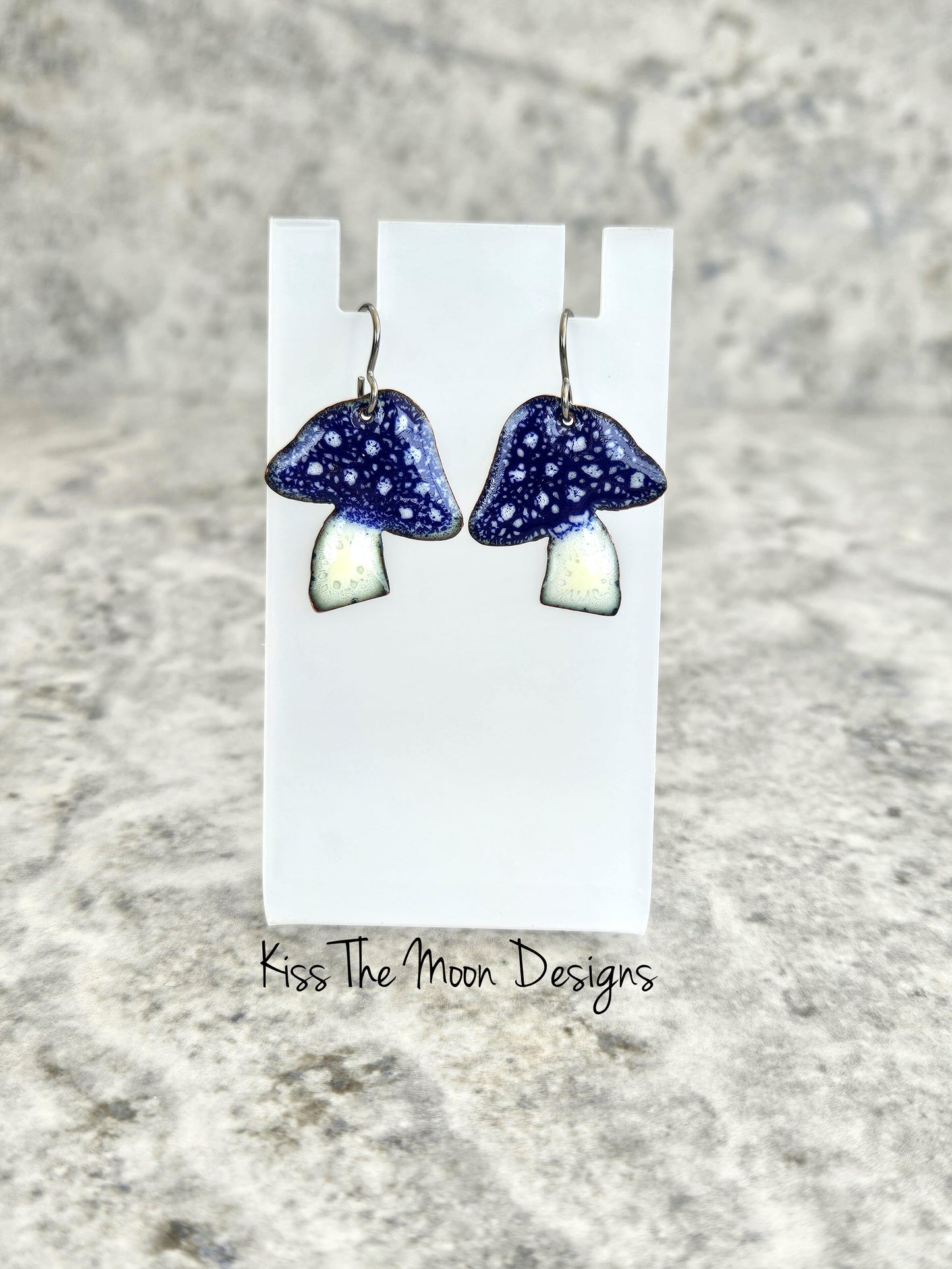 Crackle Enamel Mushroom Earrings- Dark Blue/Indigo