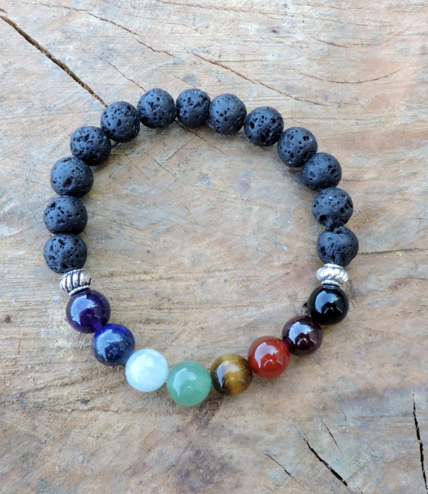 Chakra and Lava Stone Bracelet - Stretchy