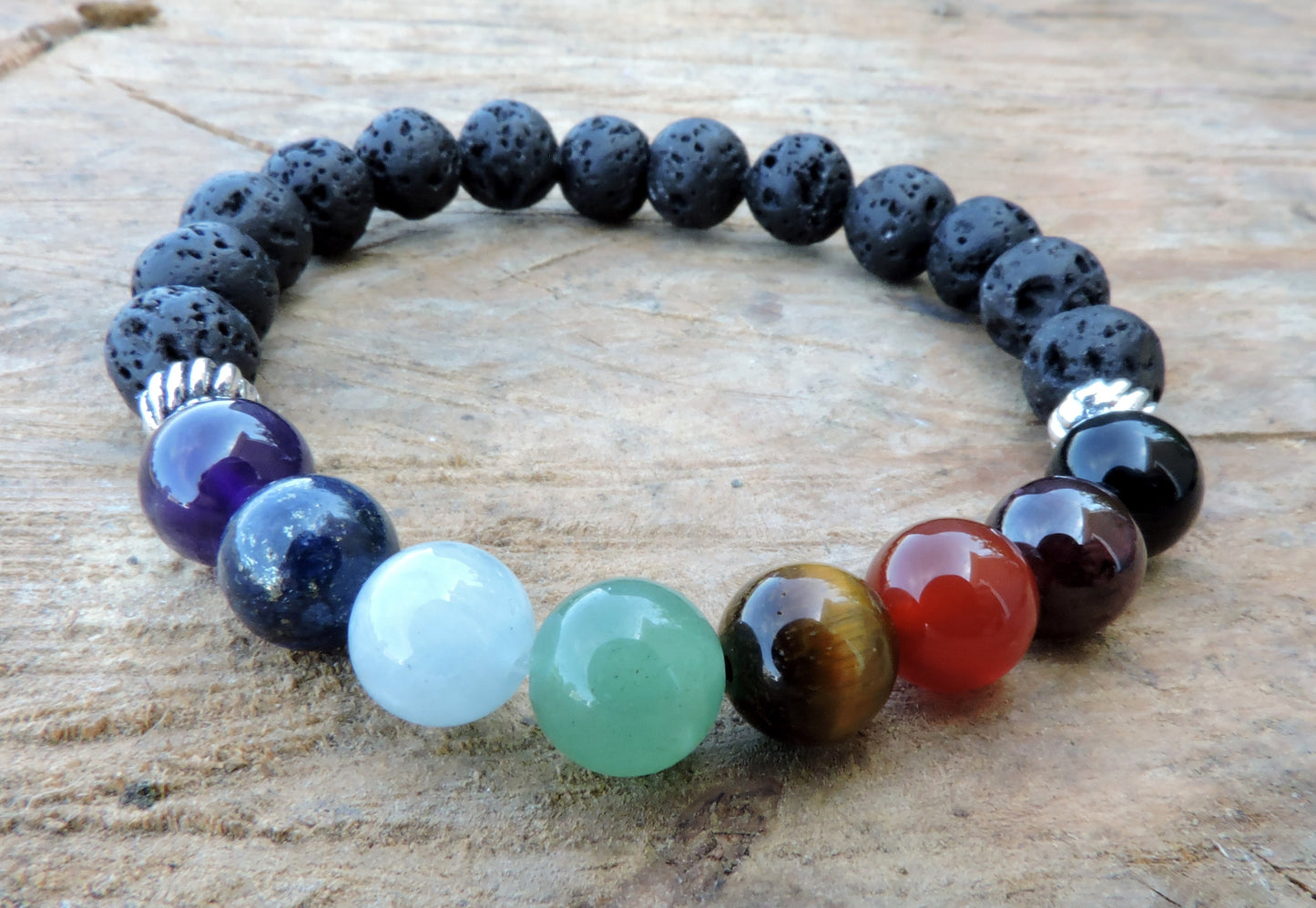 Chakra and Lava Stone Bracelet - Stretchy