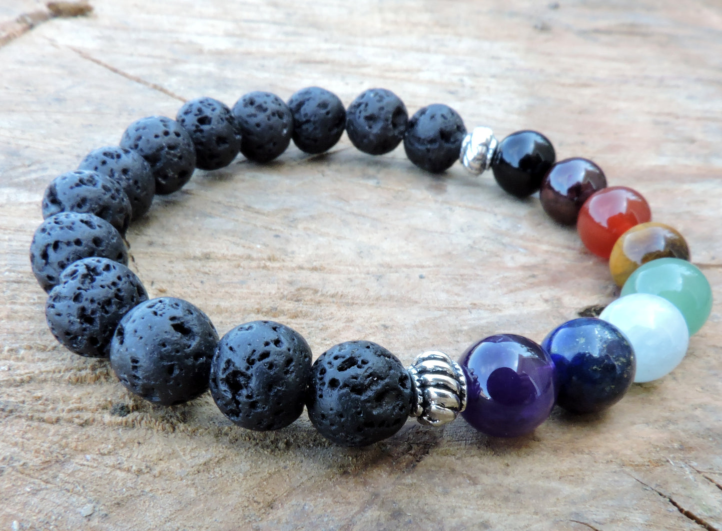 Chakra and Lava Stone Bracelet - Stretchy