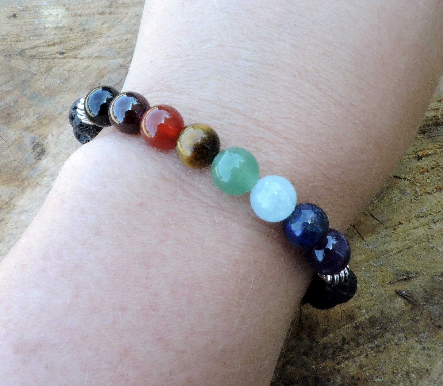 Chakra and Lava Stone Bracelet - Stretchy