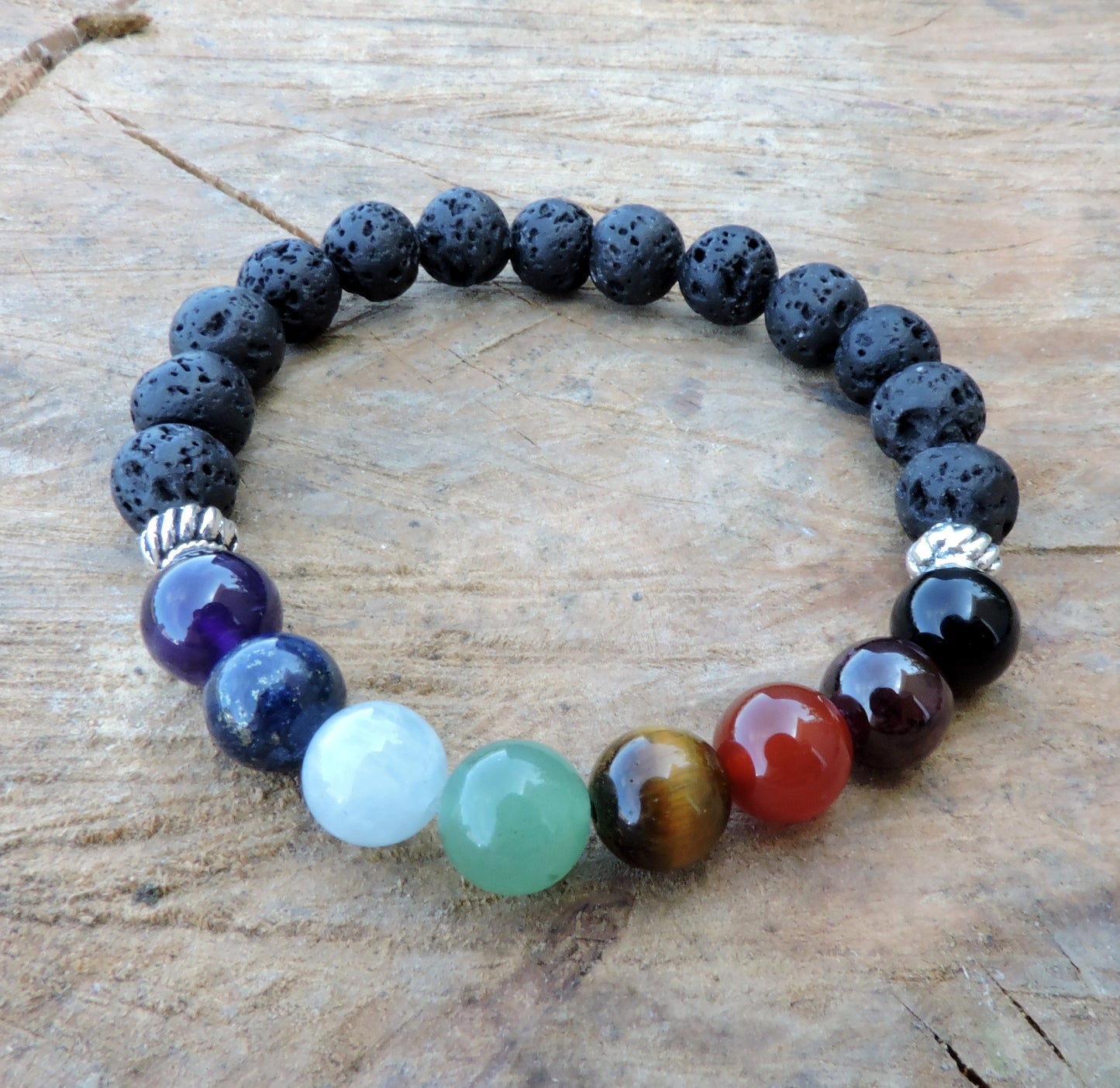 Chakra and Lava Stone Bracelet - Stretchy