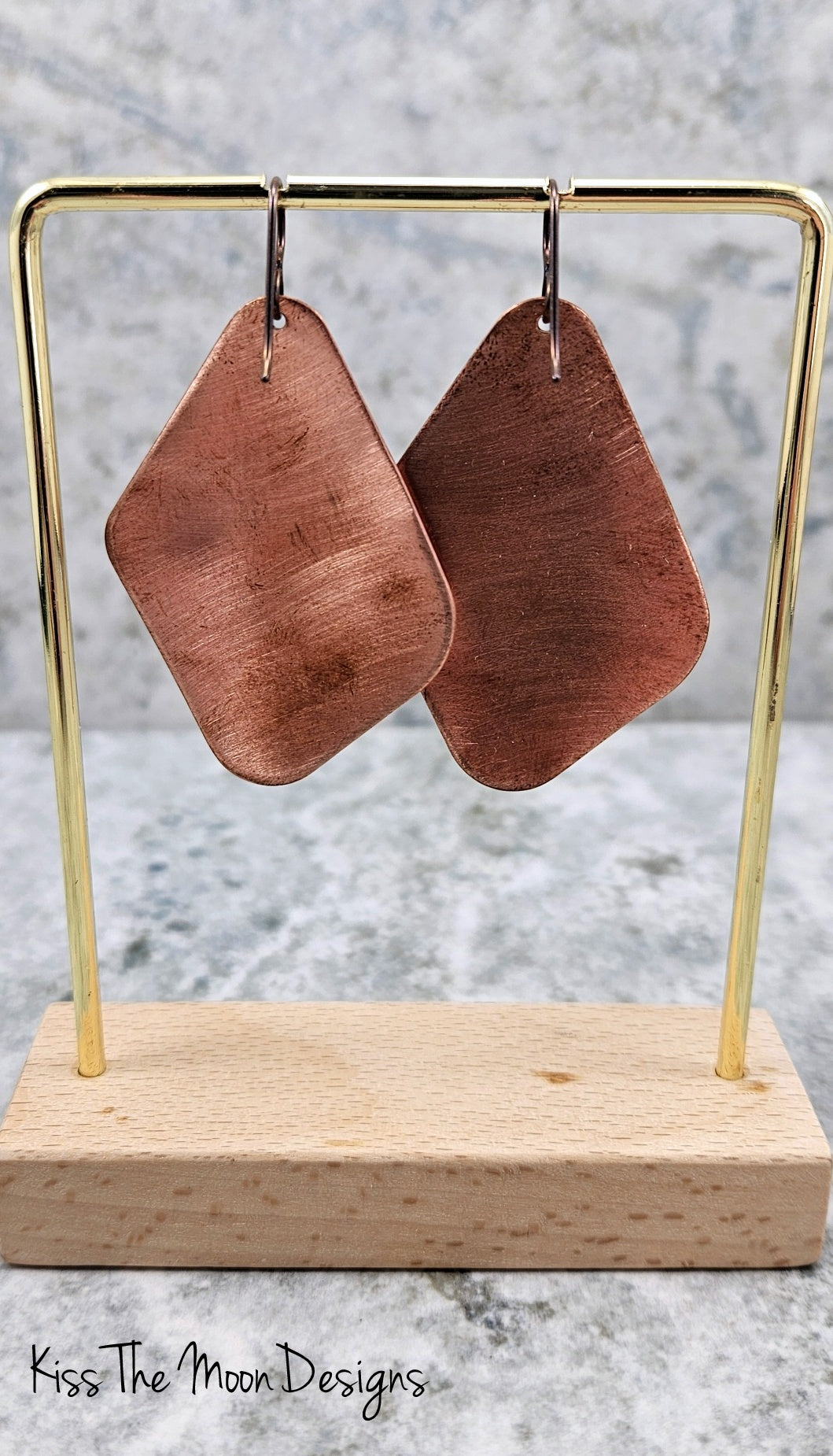Large Asymetrical Diamond Shaped Copper Earrings