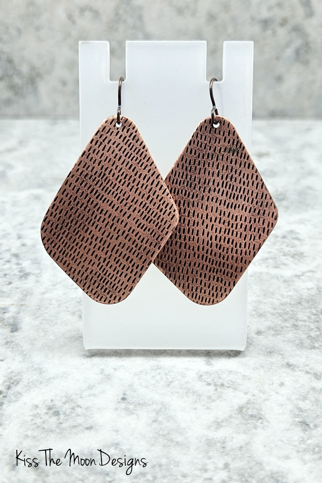 Large Asymetrical Diamond Shaped Copper Earrings