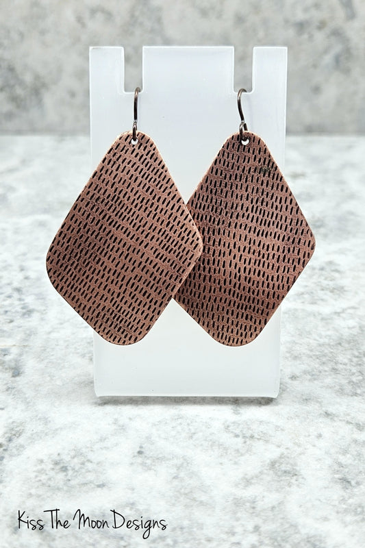 Large Asymetrical Diamond Shaped Copper Earrings