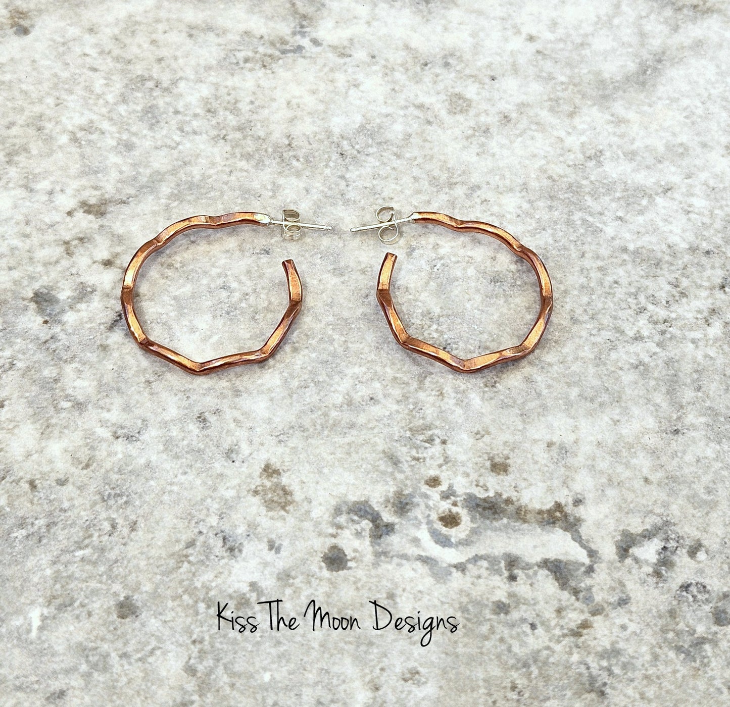 Copper Wavy Hoop Earrings- long