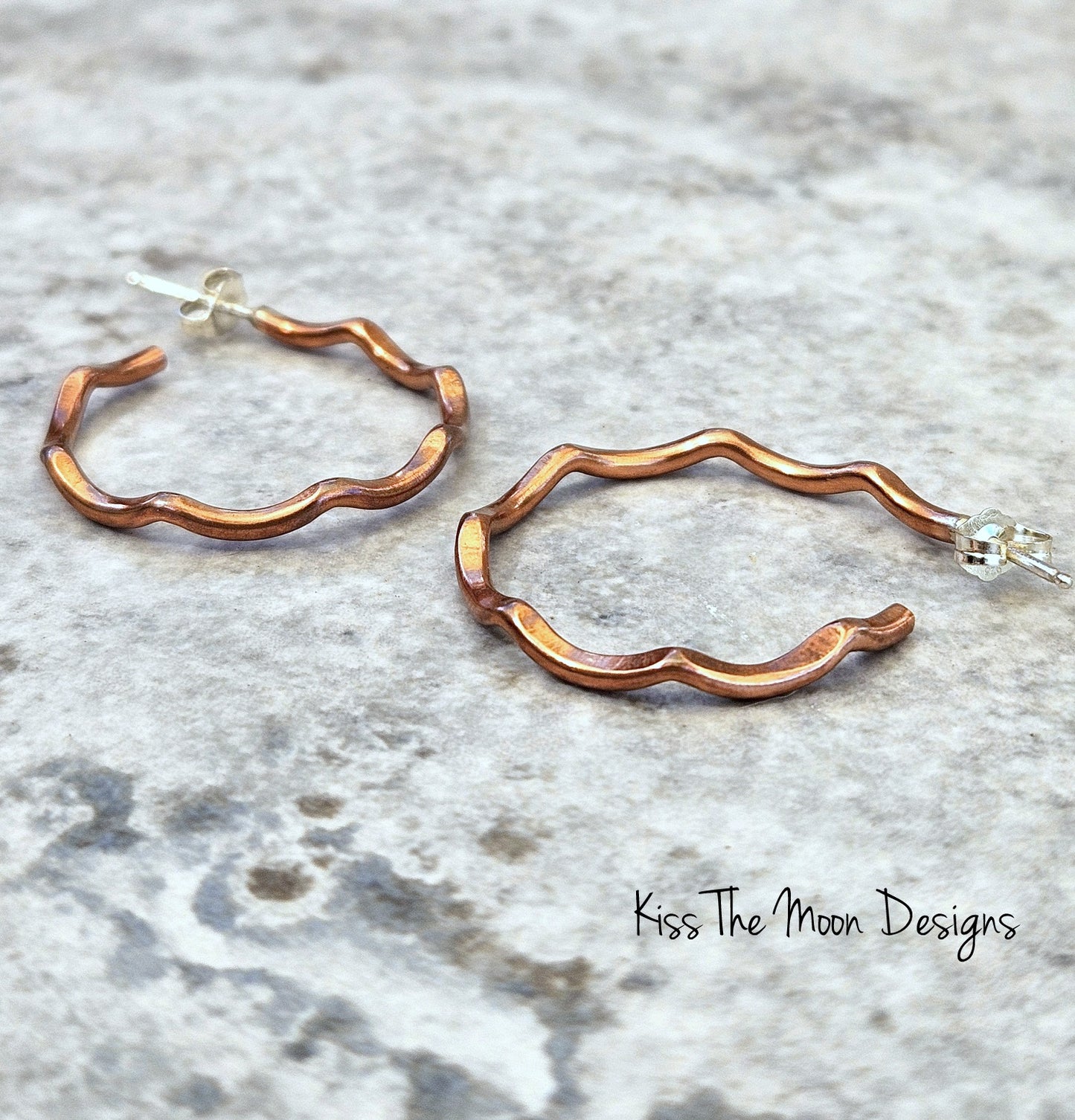 Copper Wavy Hoop Earrings- long