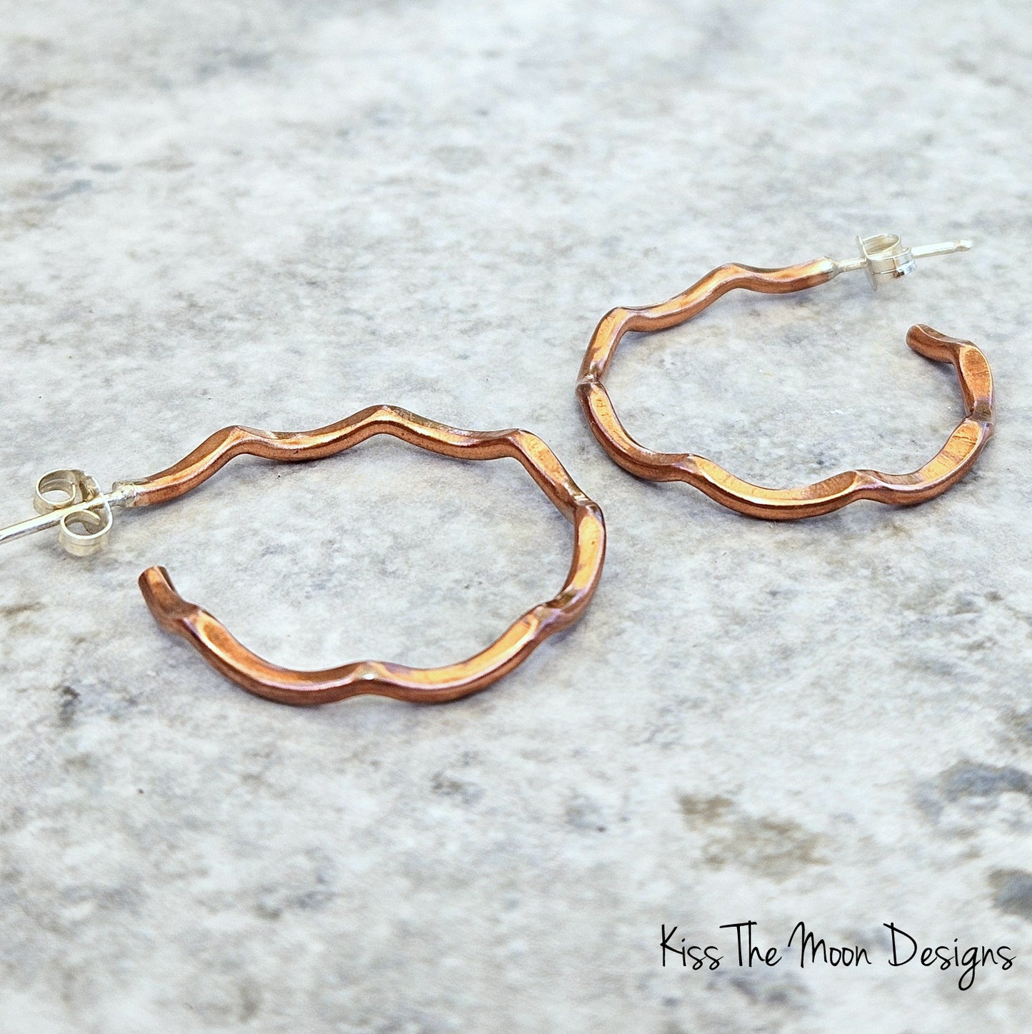 Copper Wavy Hoop Earrings- long