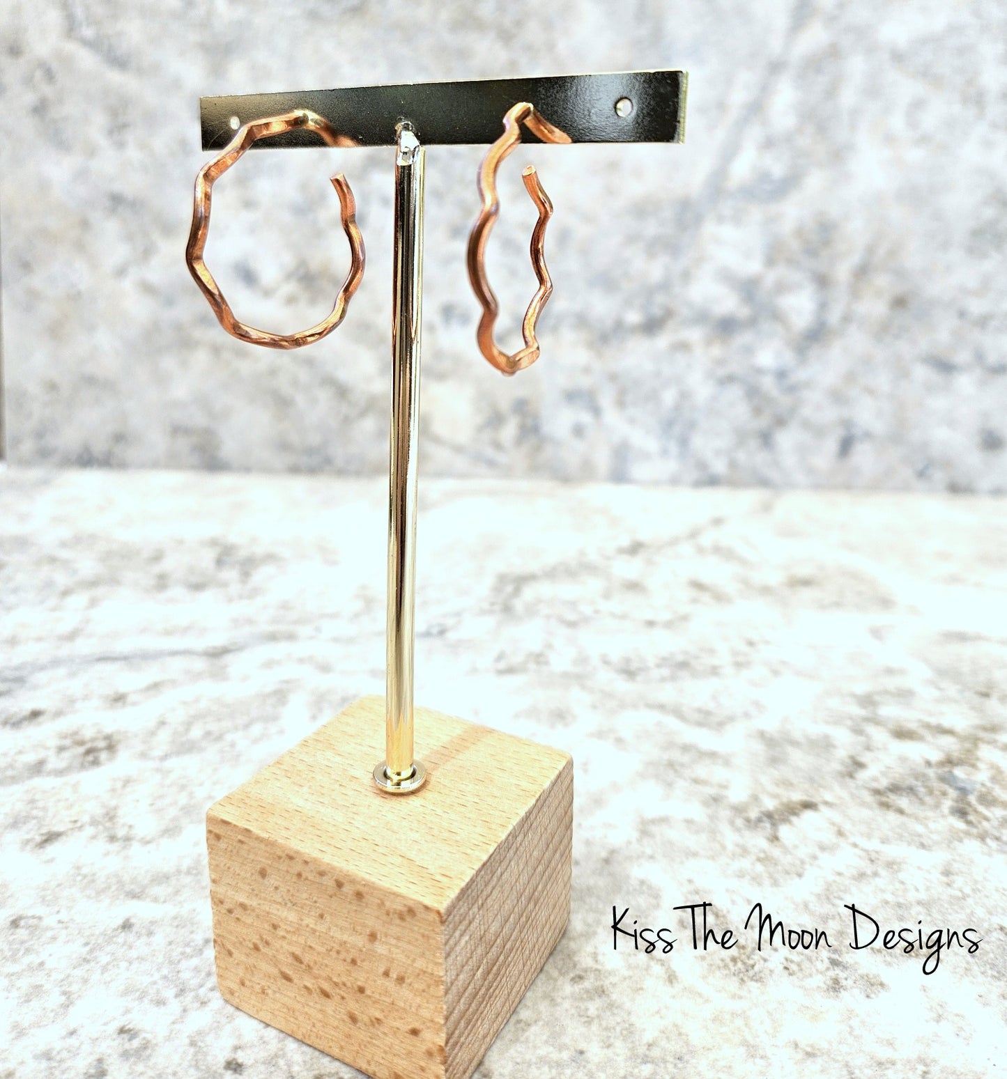 Copper Wavy Hoop Earrings- long