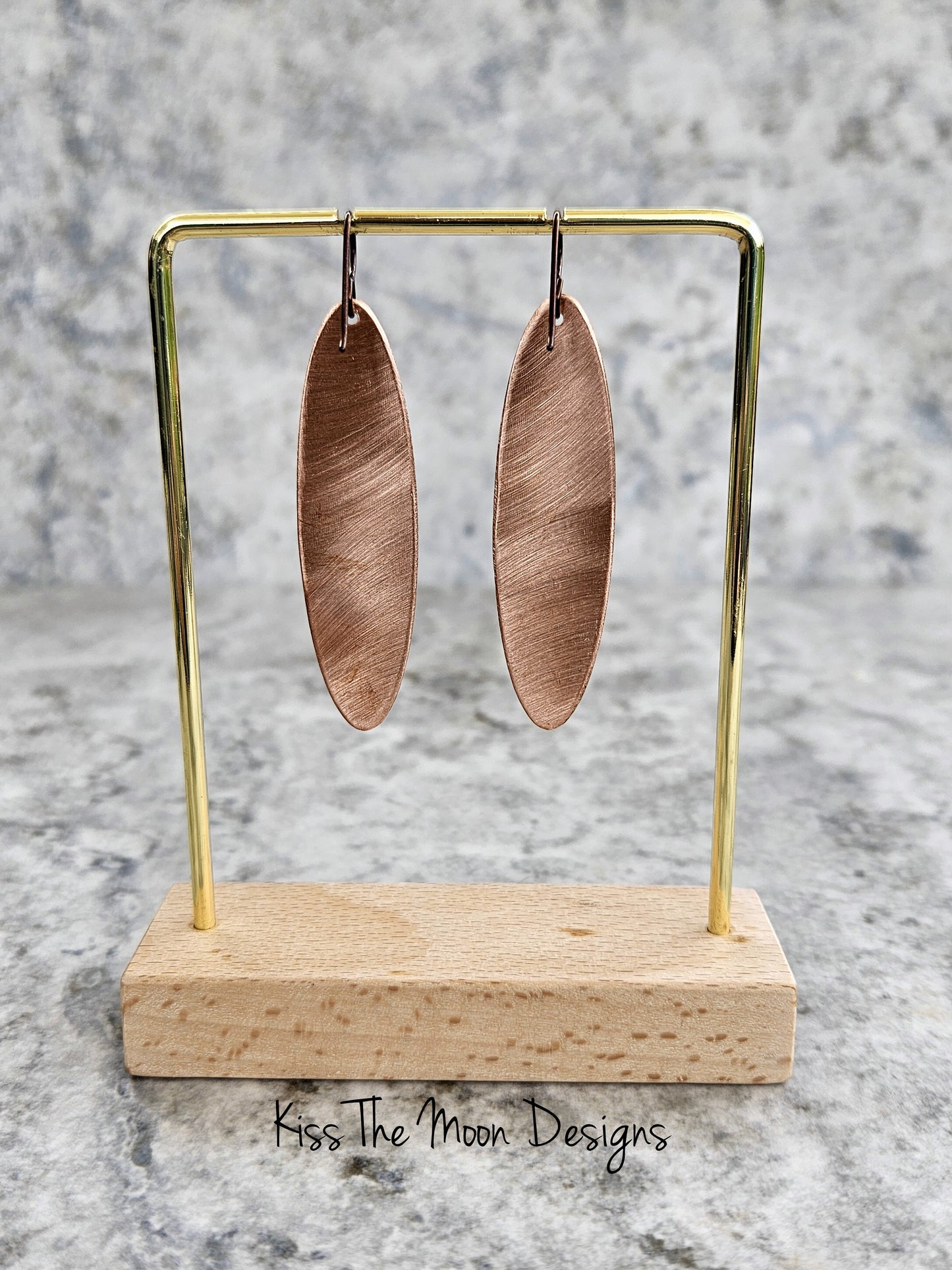 Long Oval Patterned Copper Earrings