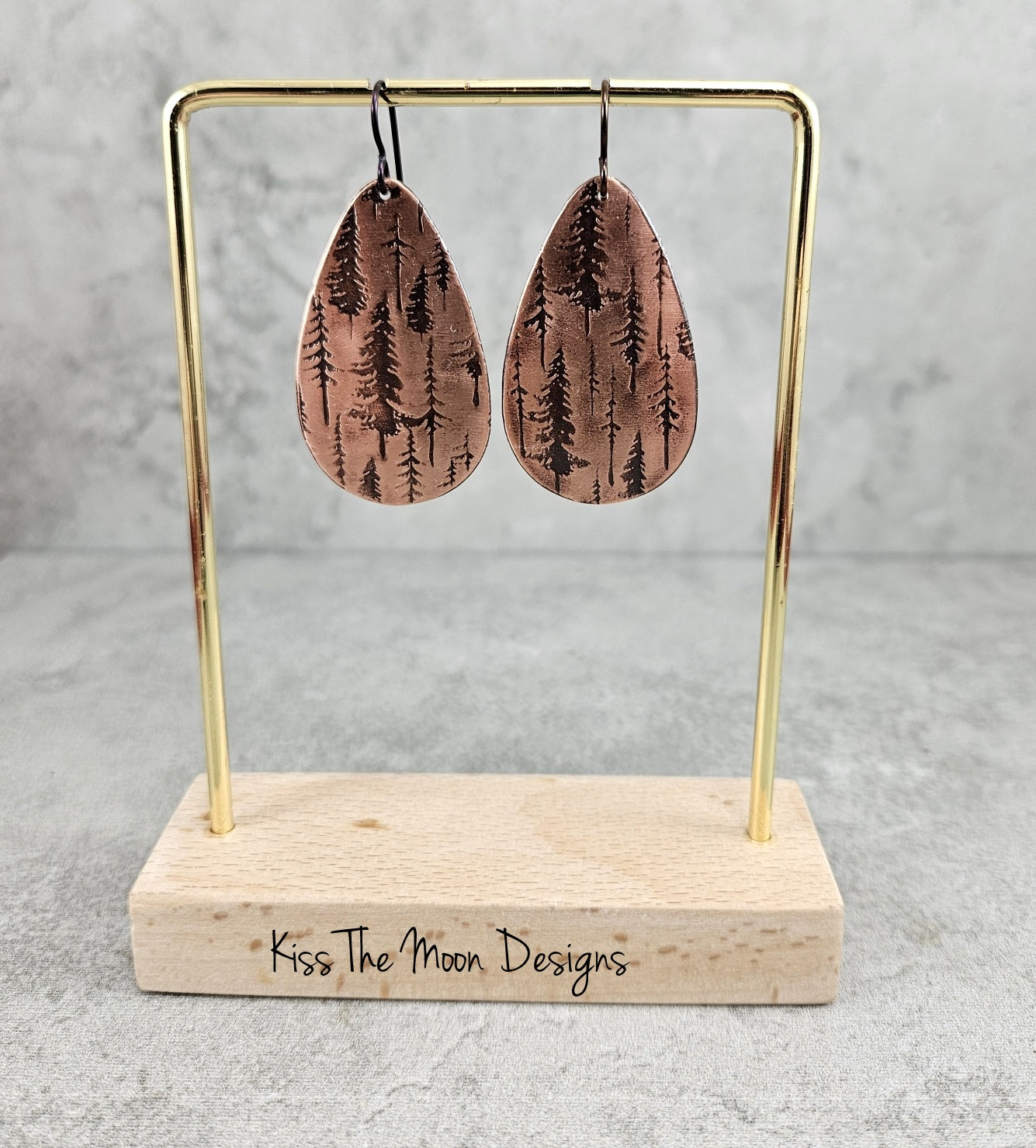 Evergreen Tree Patterned Tear Drop Earrings - Large