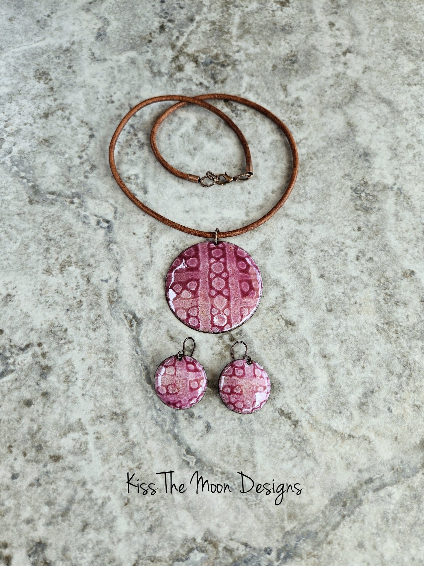 Pink Enameled Necklace Earring Set