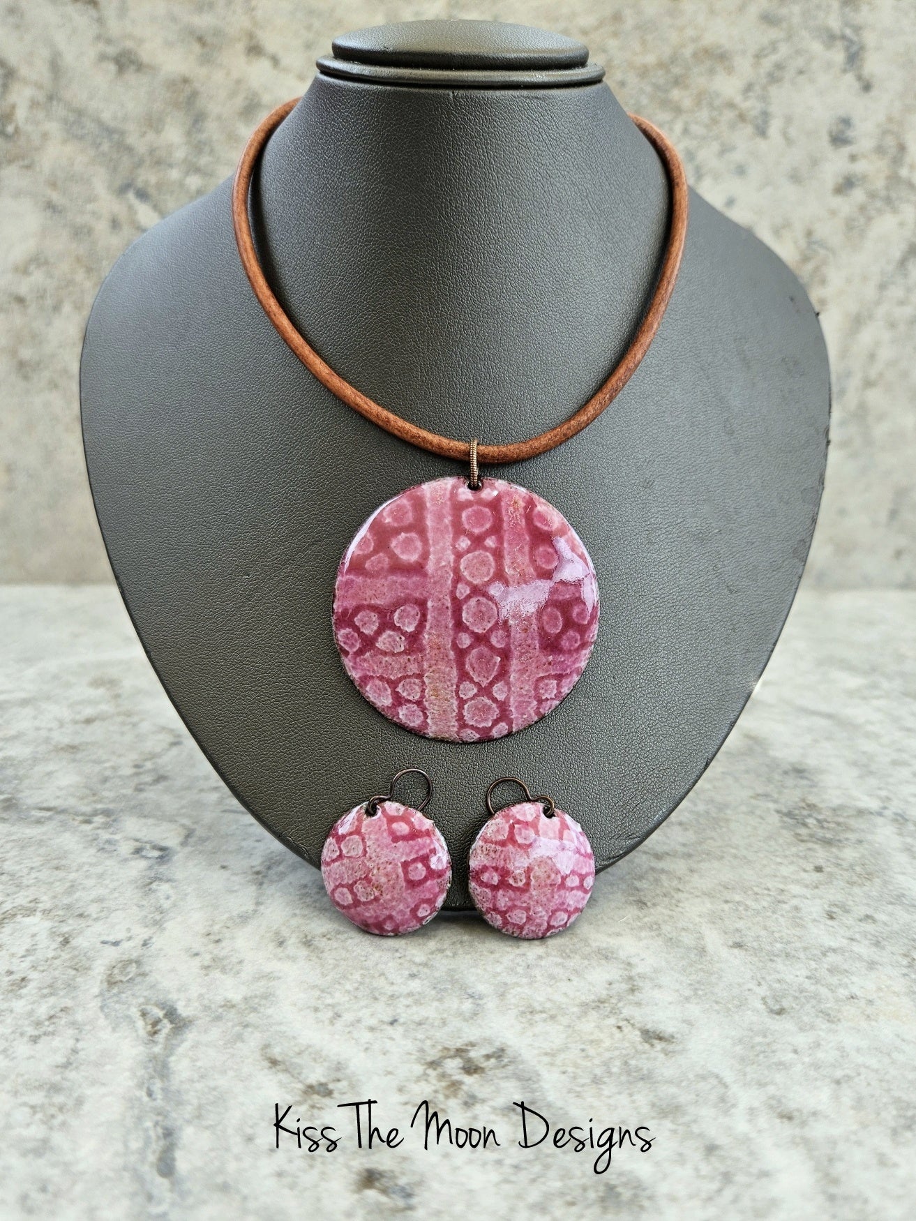 Pink Enameled Necklace Earring Set