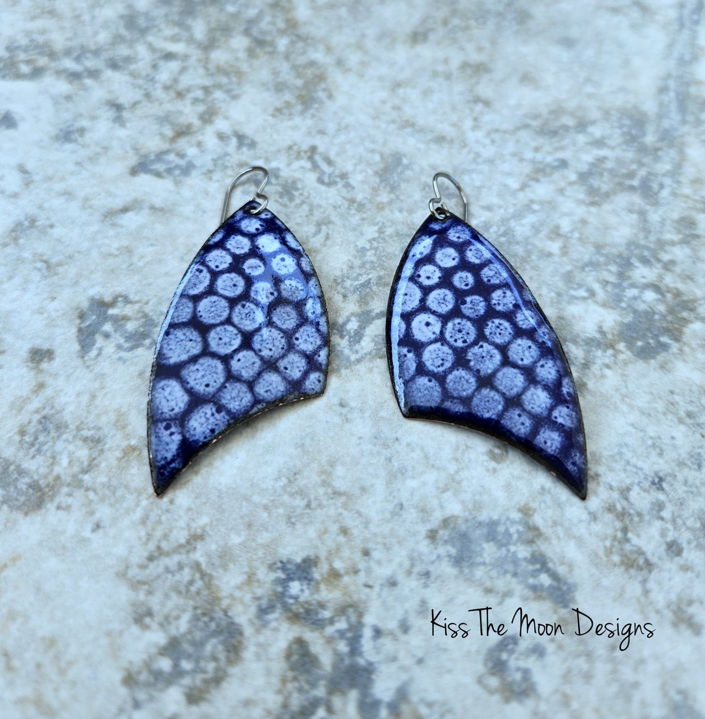 Cobalt Blue and White Polka Dot Shield Earrings