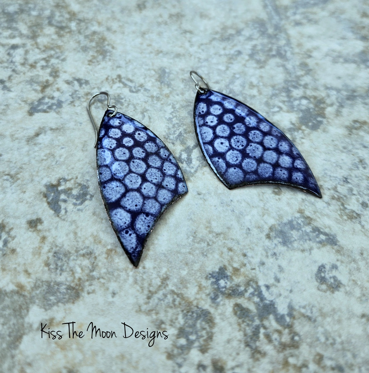 Cobalt Blue and White Polka Dot Shield Earrings