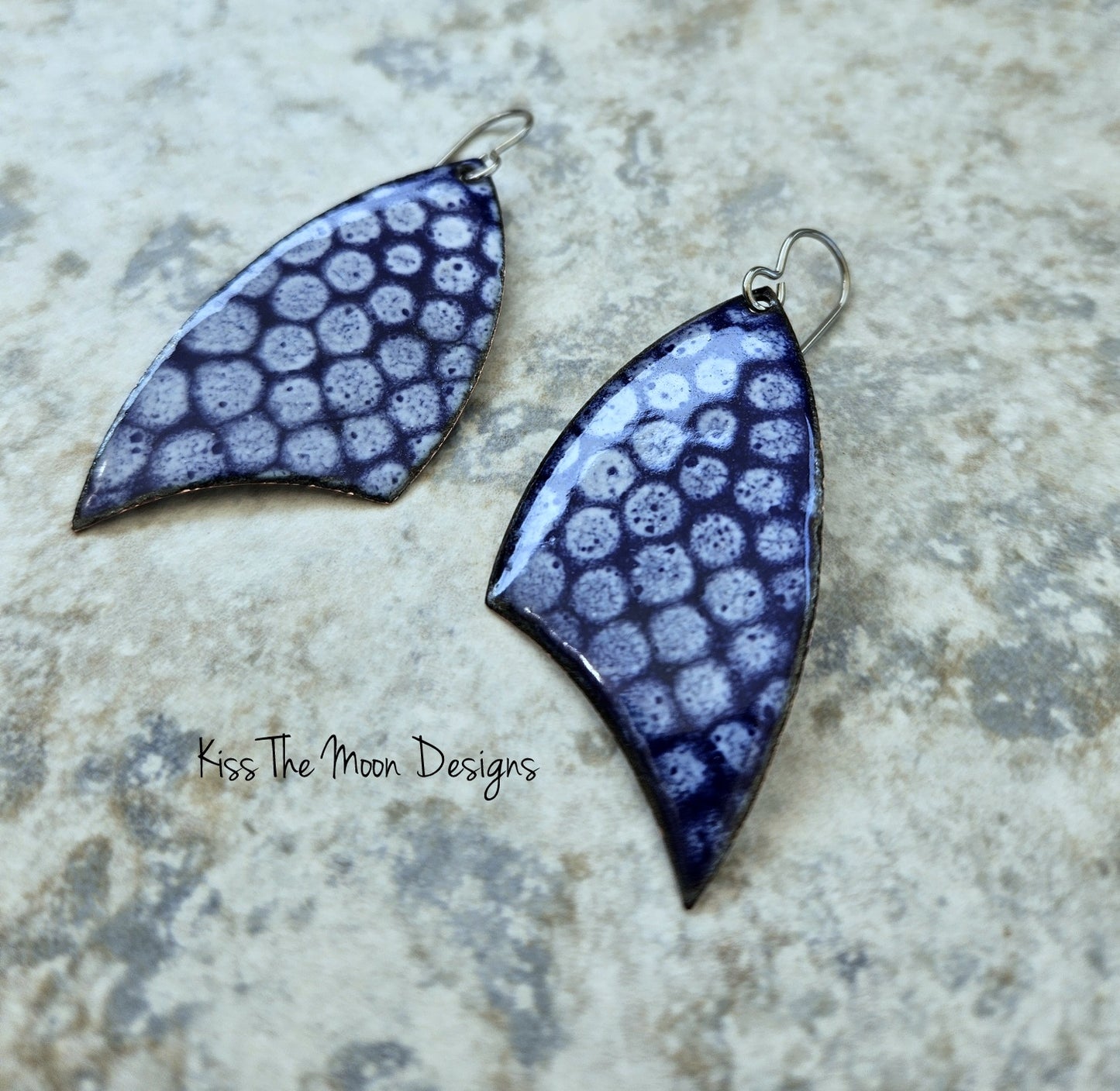 Cobalt Blue and White Polka Dot Shield Earrings