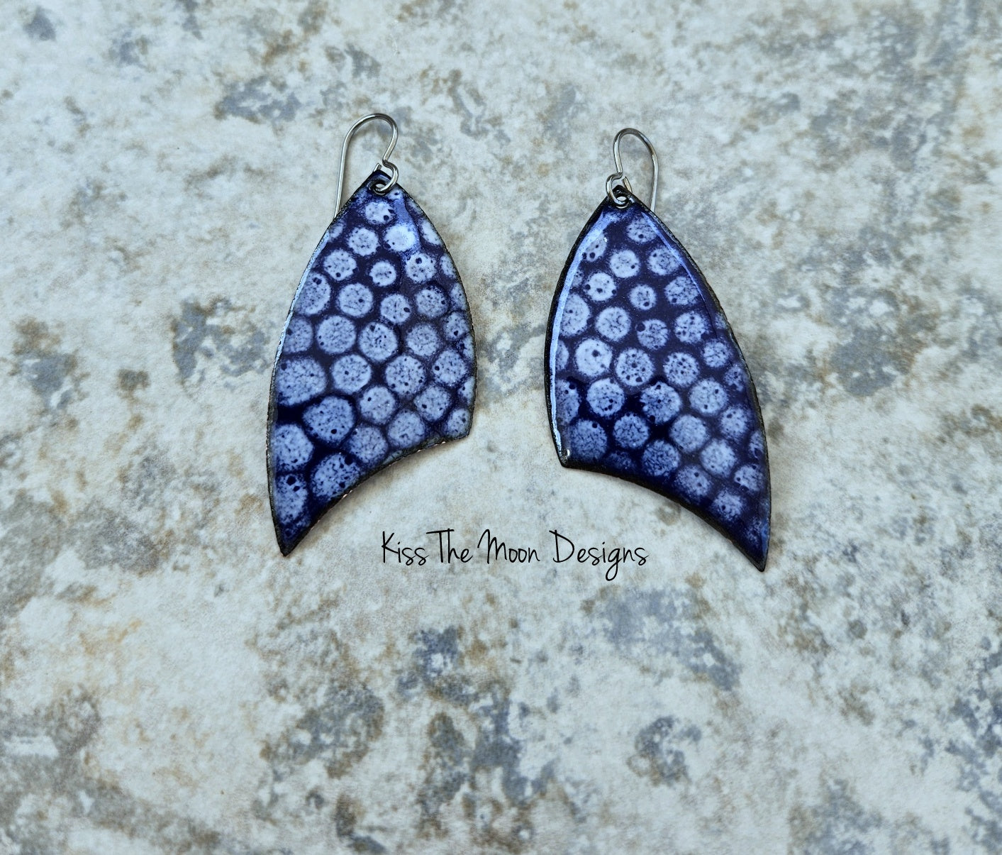 Cobalt Blue and White Polka Dot Shield Earrings