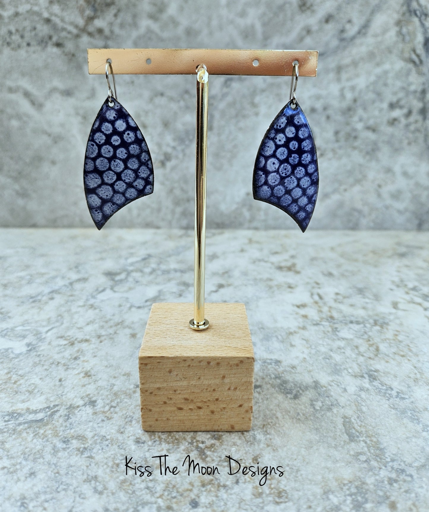 Cobalt Blue and White Polka Dot Shield Earrings