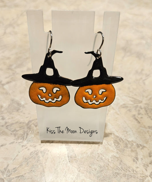 Witchy Pumpkin Enameled Earrings