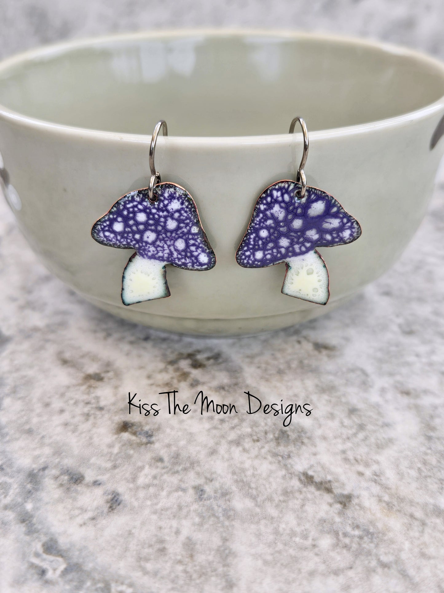 Crackle Enamel Mushroom Earrings- Purple