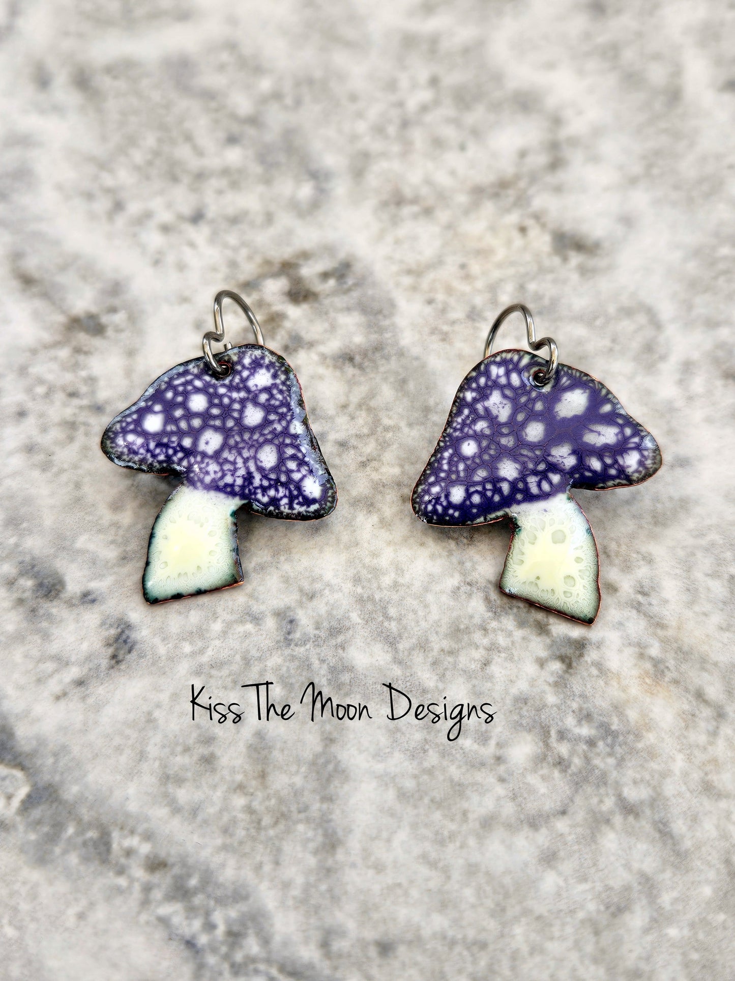 Crackle Enamel Mushroom Earrings- Purple