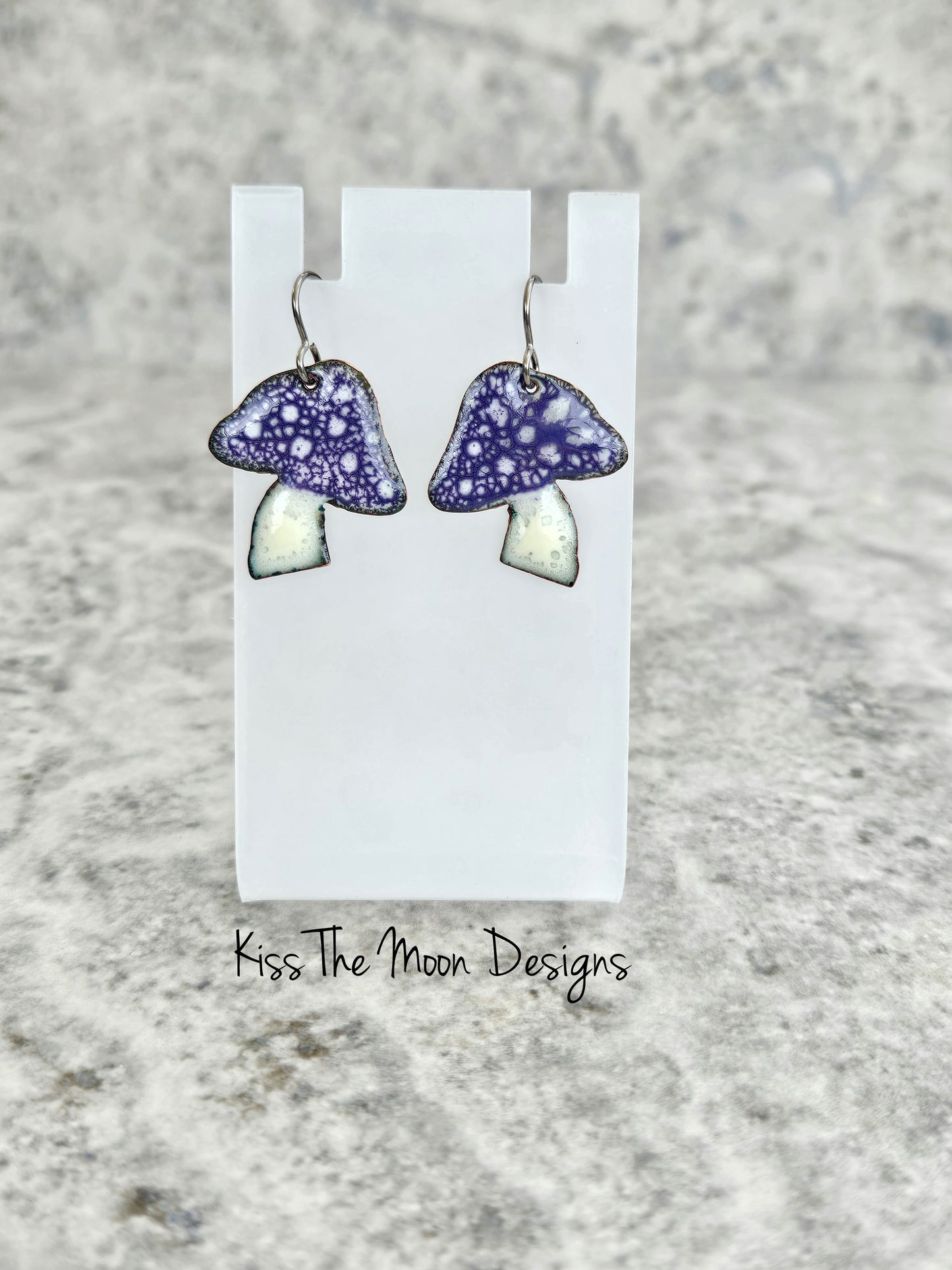 Crackle Enamel Mushroom Earrings- Purple