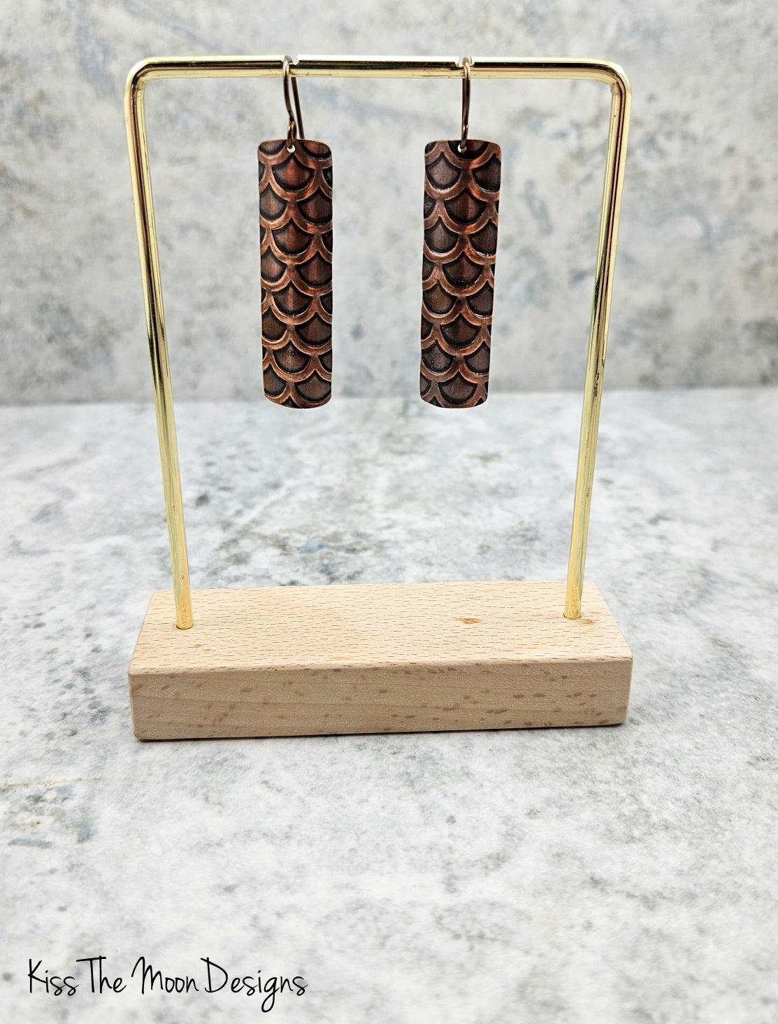 Dragon Scale Rectangle Copper Earrings