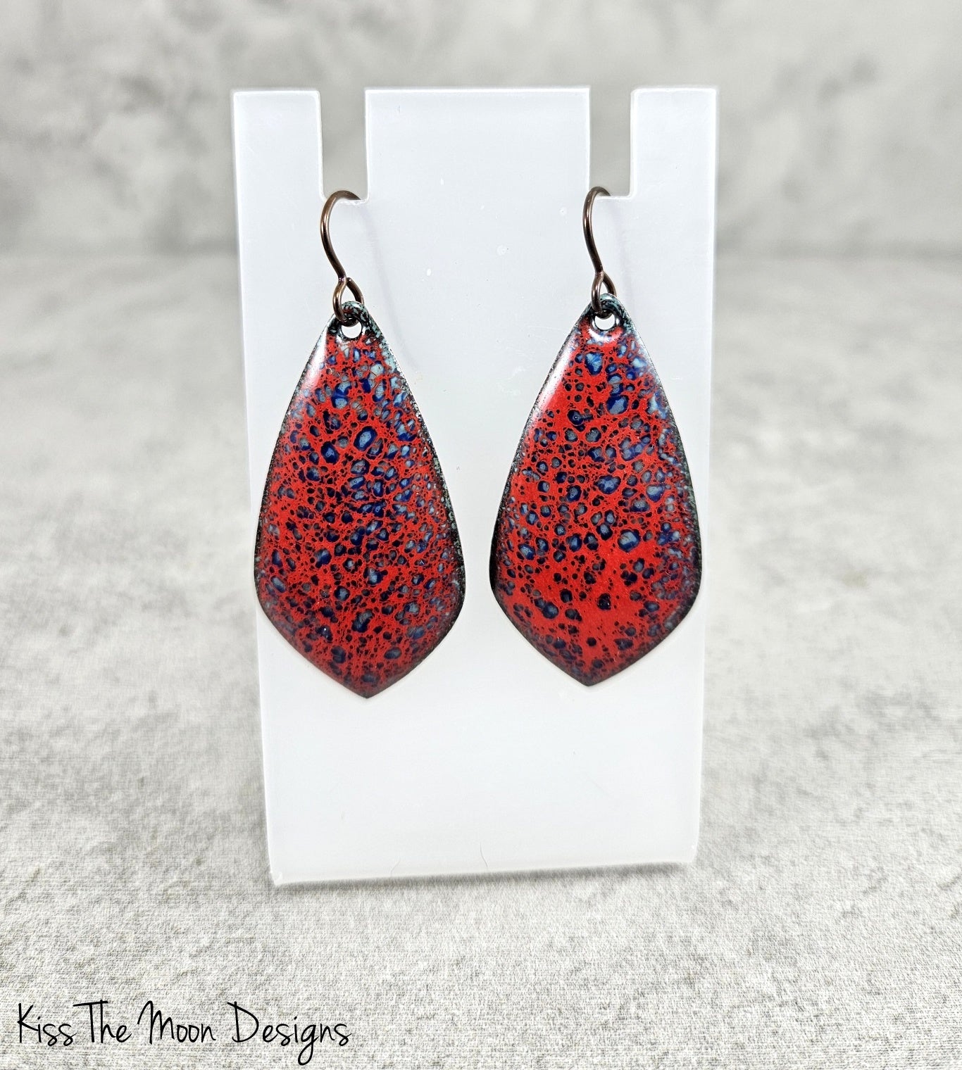 Red Crackle Enameled Pointed Teardrop Earrings