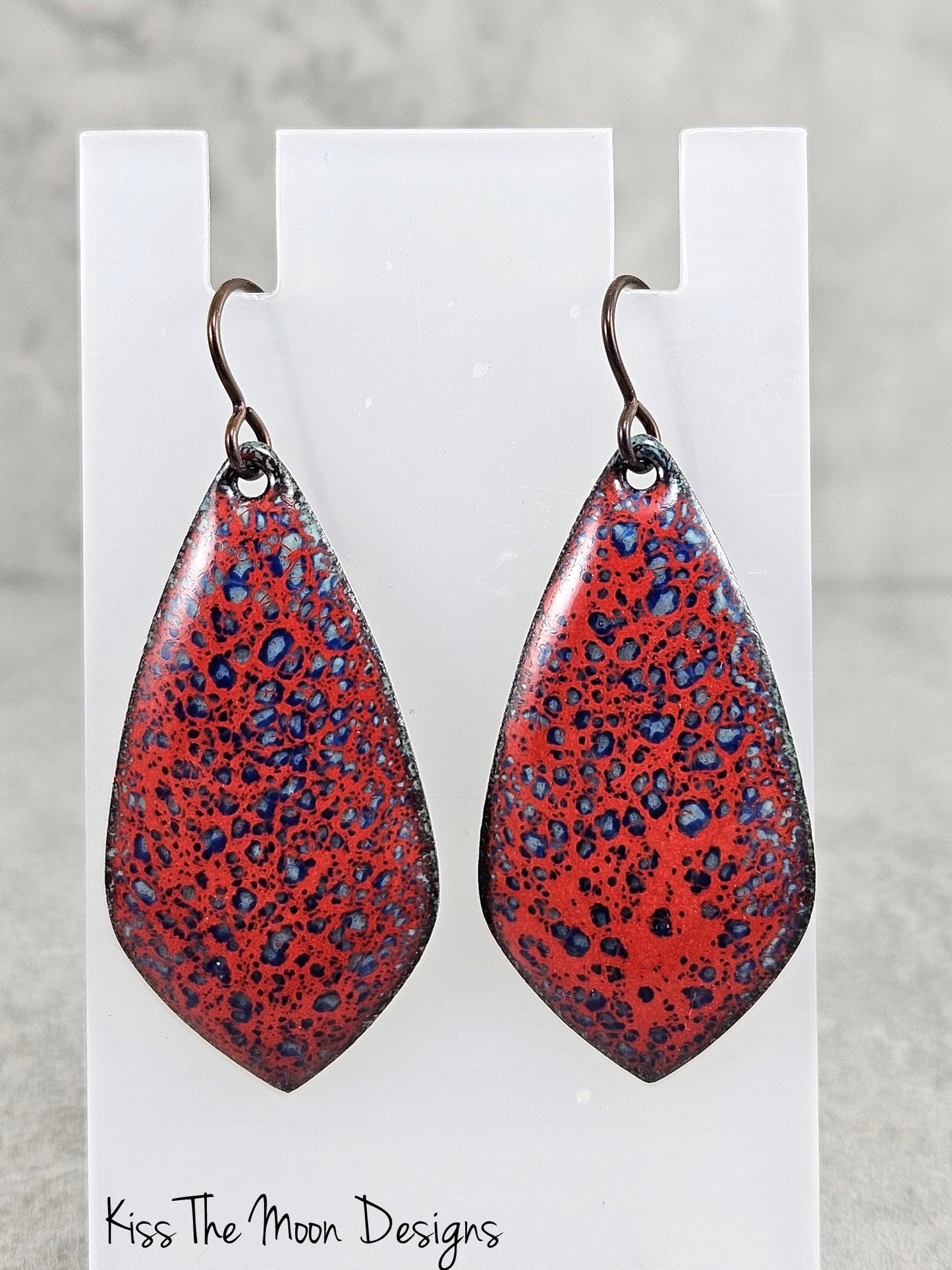 Red Crackle Enameled Pointed Teardrop Earrings