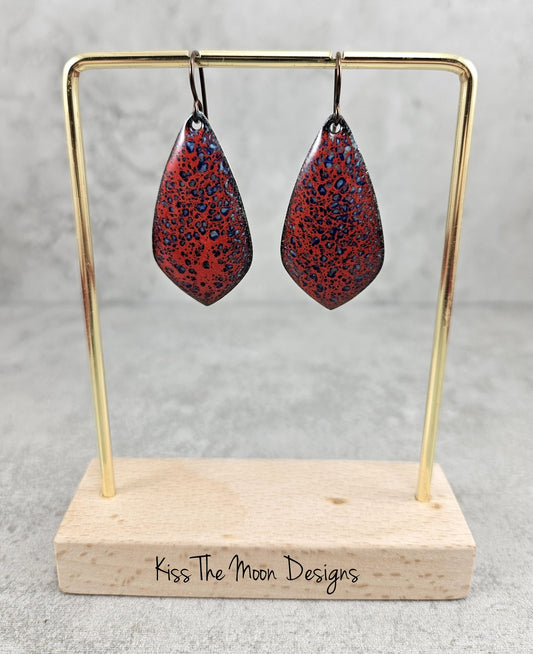 Red Crackle Enameled Pointed Teardrop Earrings