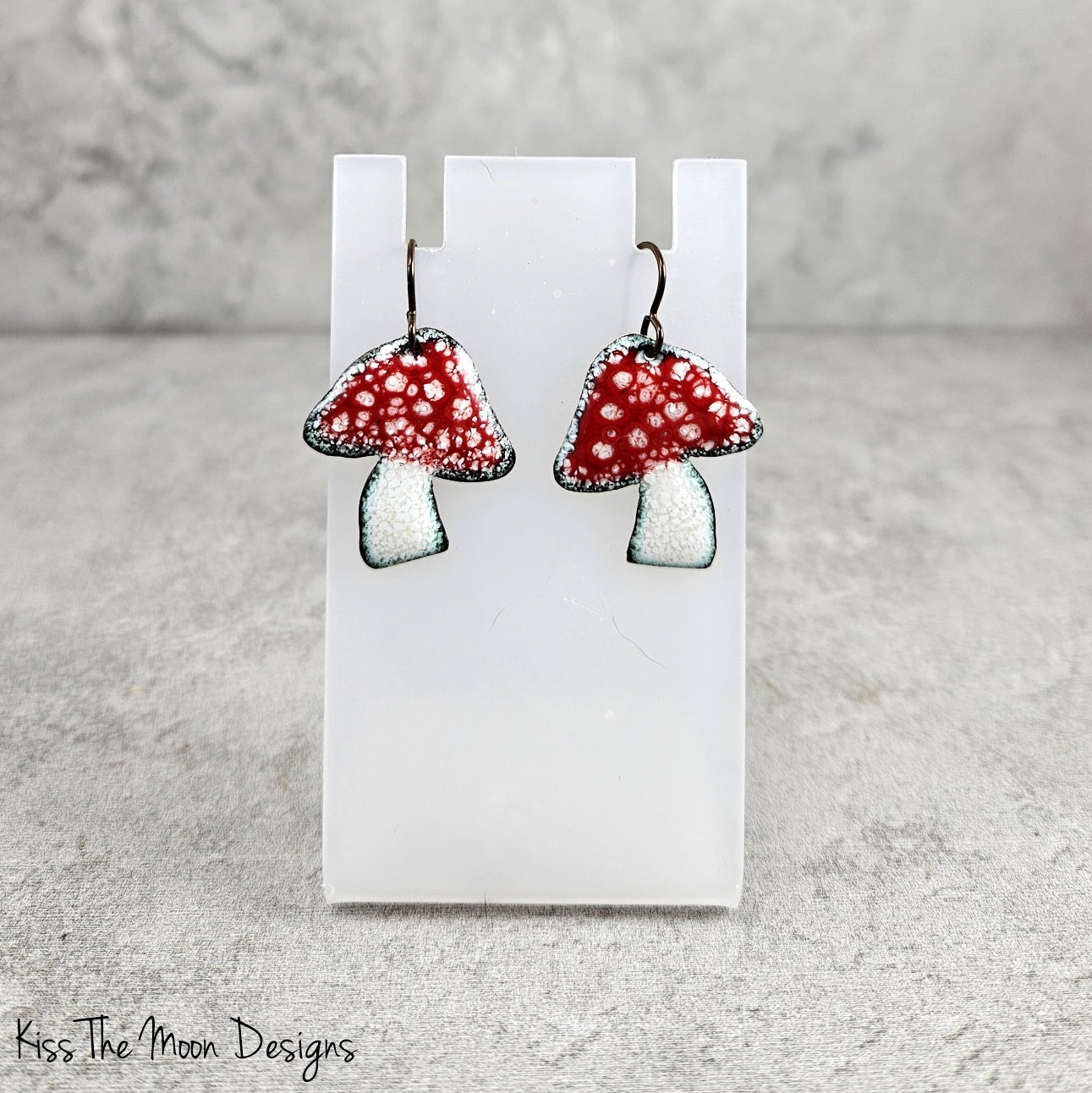 Crackle Enamel Mushroom Earrings - Red