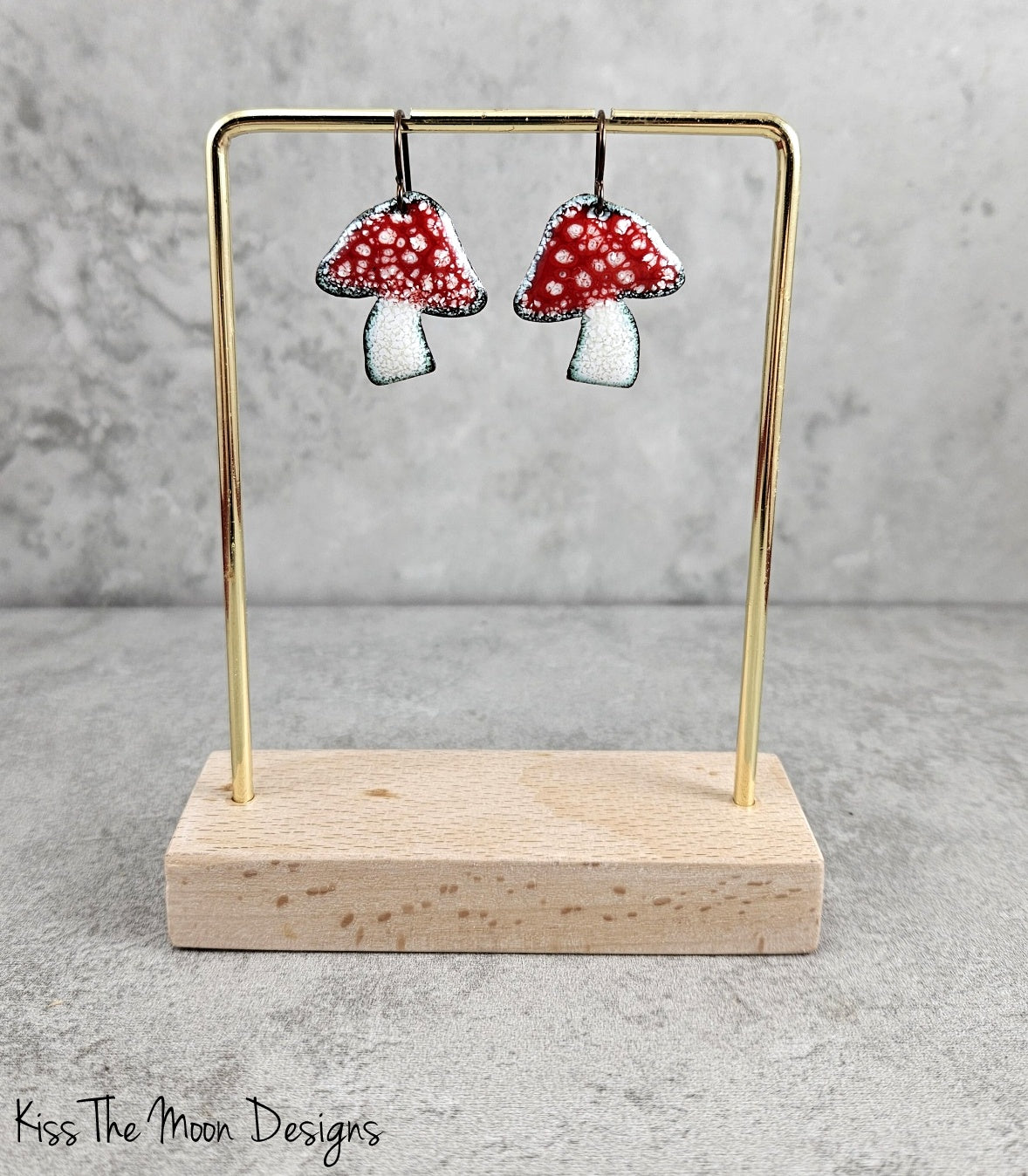 Crackle Enamel Mushroom Earrings - Red