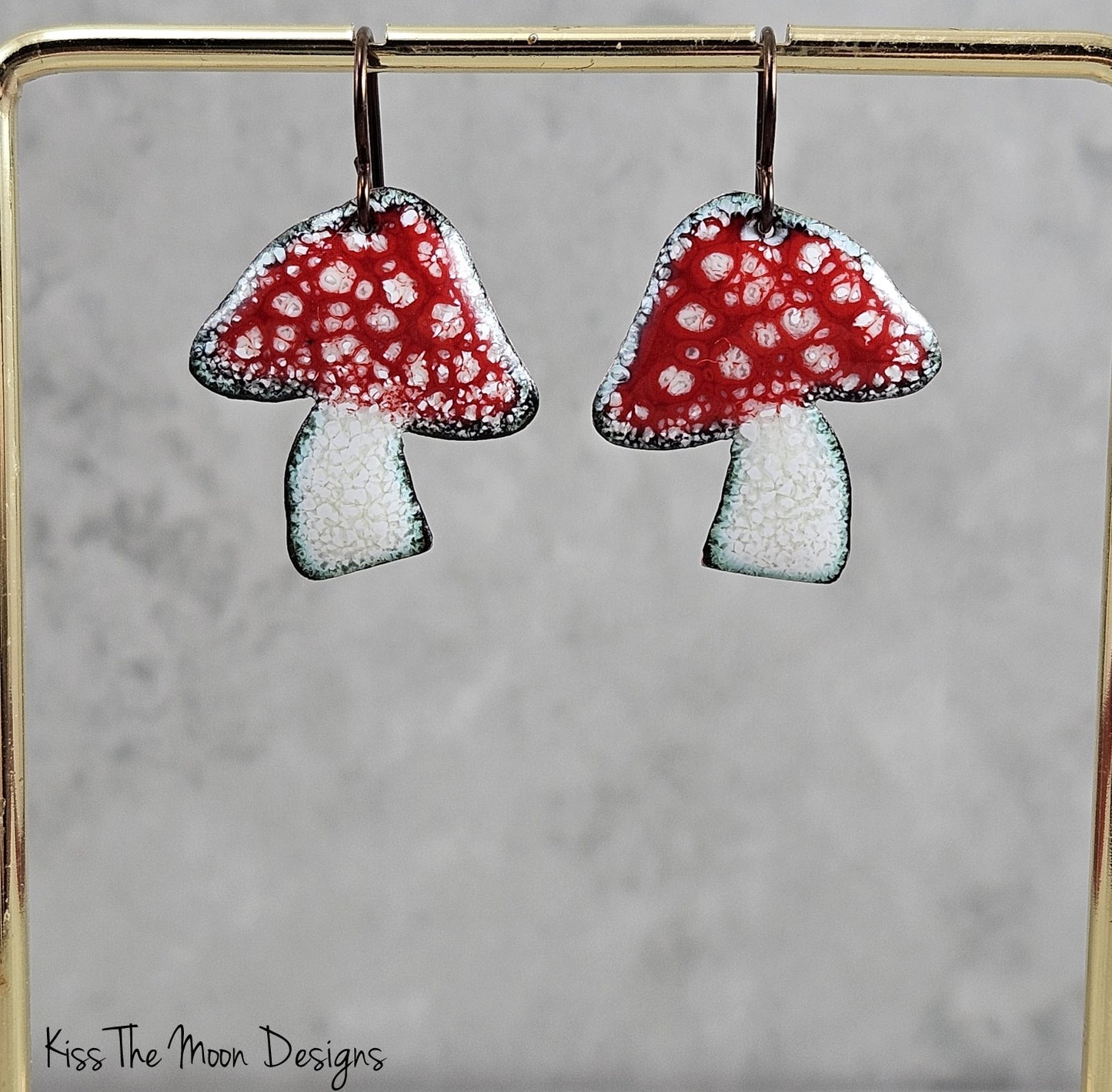 Crackle Enamel Mushroom Earrings - Red