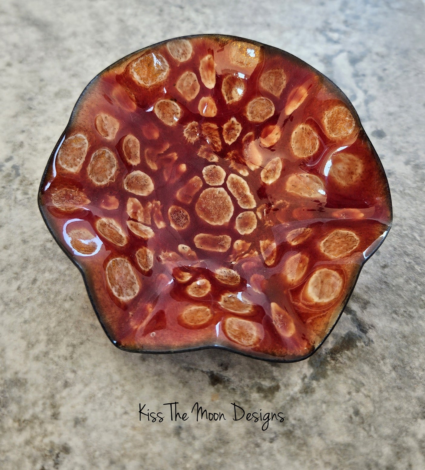 Victorian Red Enameled Wavy Trinket Dish