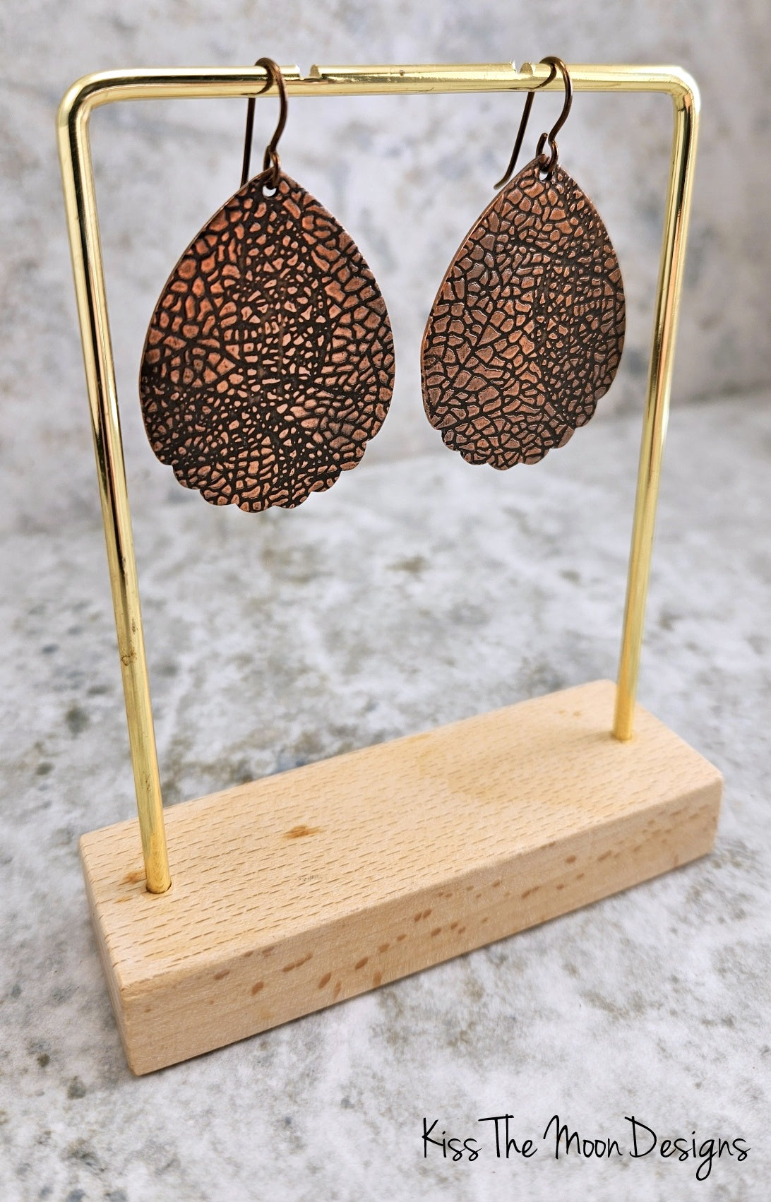 Large Scalloped Teardrop Earrings with Snakeskin Pattern