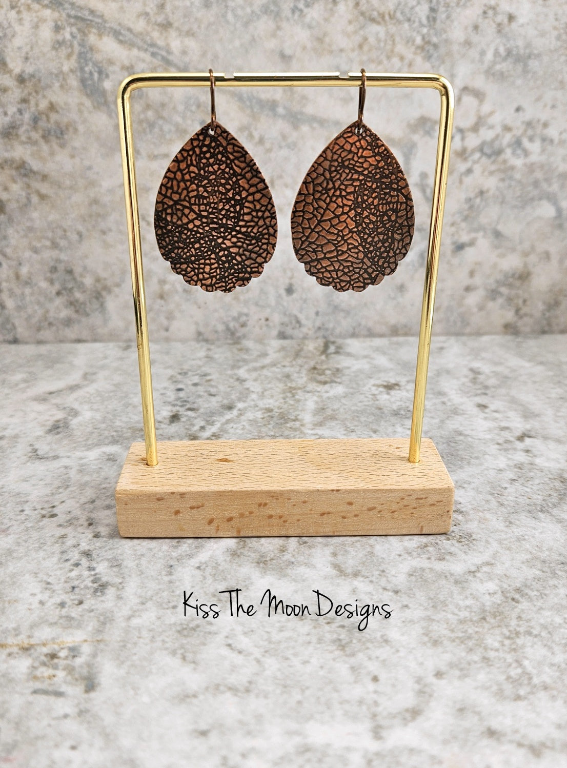 Large Scalloped Teardrop Earrings with Snakeskin Pattern