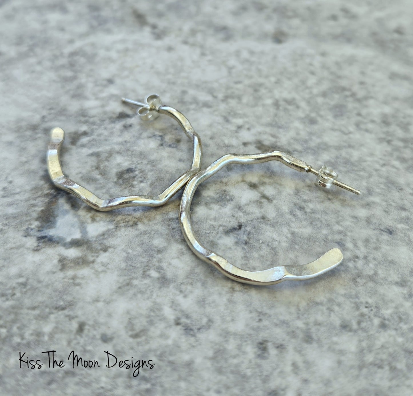 Sterling Silver Wavy Hoops- short