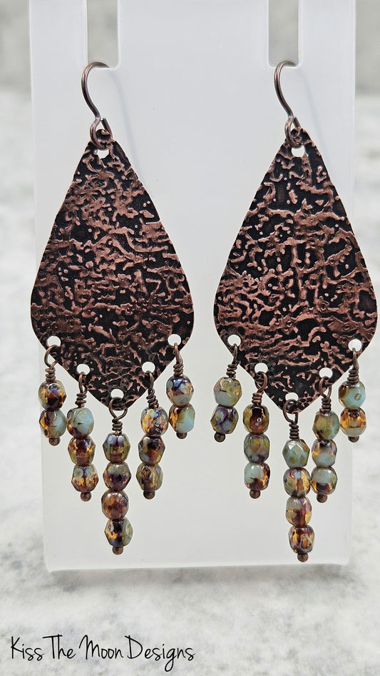 Textured Multi Dangle Copper Earrings