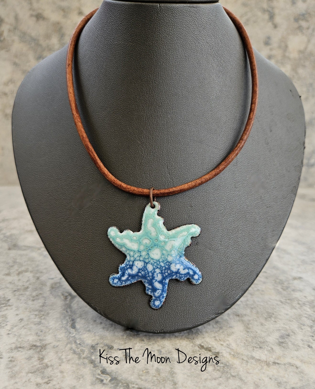 Crackle Enameled Starfish Necklace- Blue, Green and White