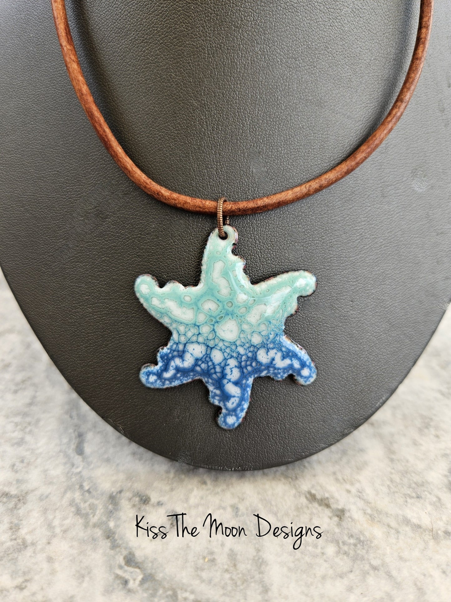 Crackle Enameled Starfish Necklace- Blue, Green and White