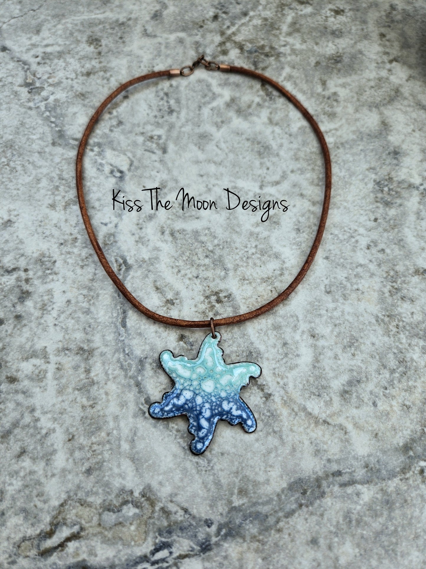 Crackle Enameled Starfish Necklace- Blue, Green and White