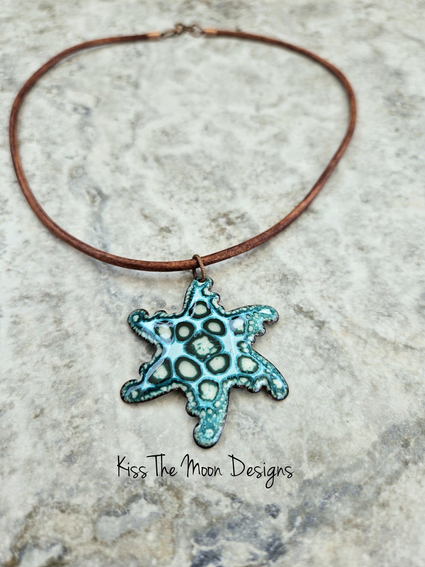 Crackle Enameled Starfish Necklace -Mint Green and Dark Green