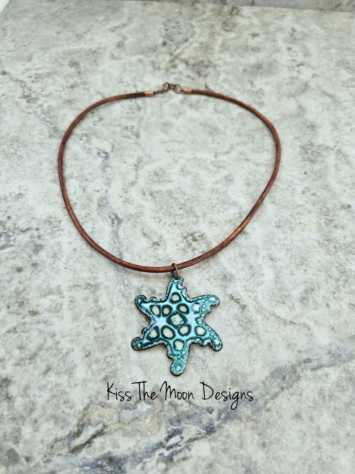 Crackle Enameled Starfish Necklace -Mint Green and Dark Green