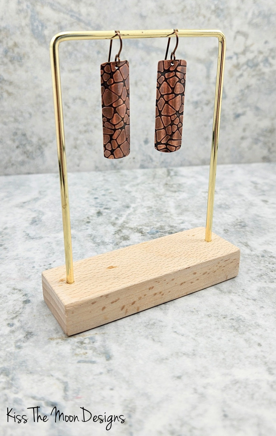 Tortoise Shell Copper Rectangle Earrings