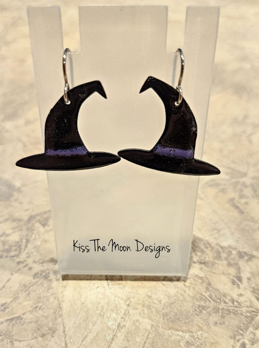 Witch Hat Enameled Earrings- purple