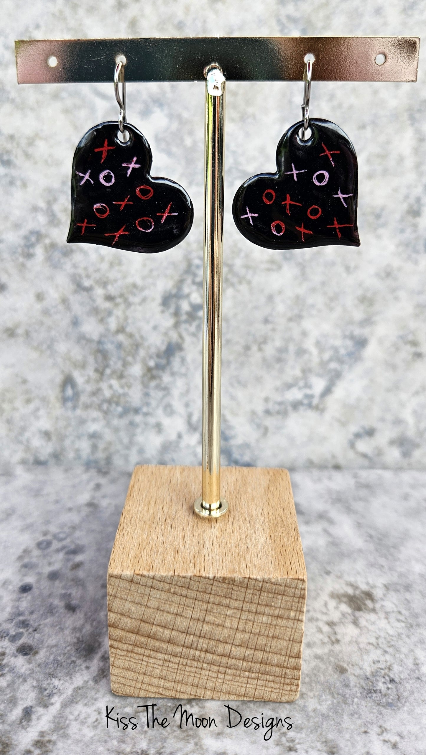 X's and O's Black Enameled Hearts