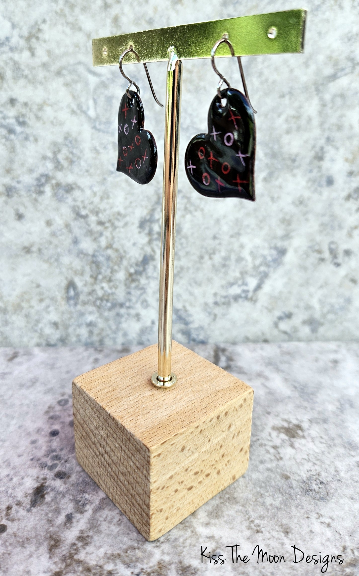 X's and O's Black Enameled Hearts