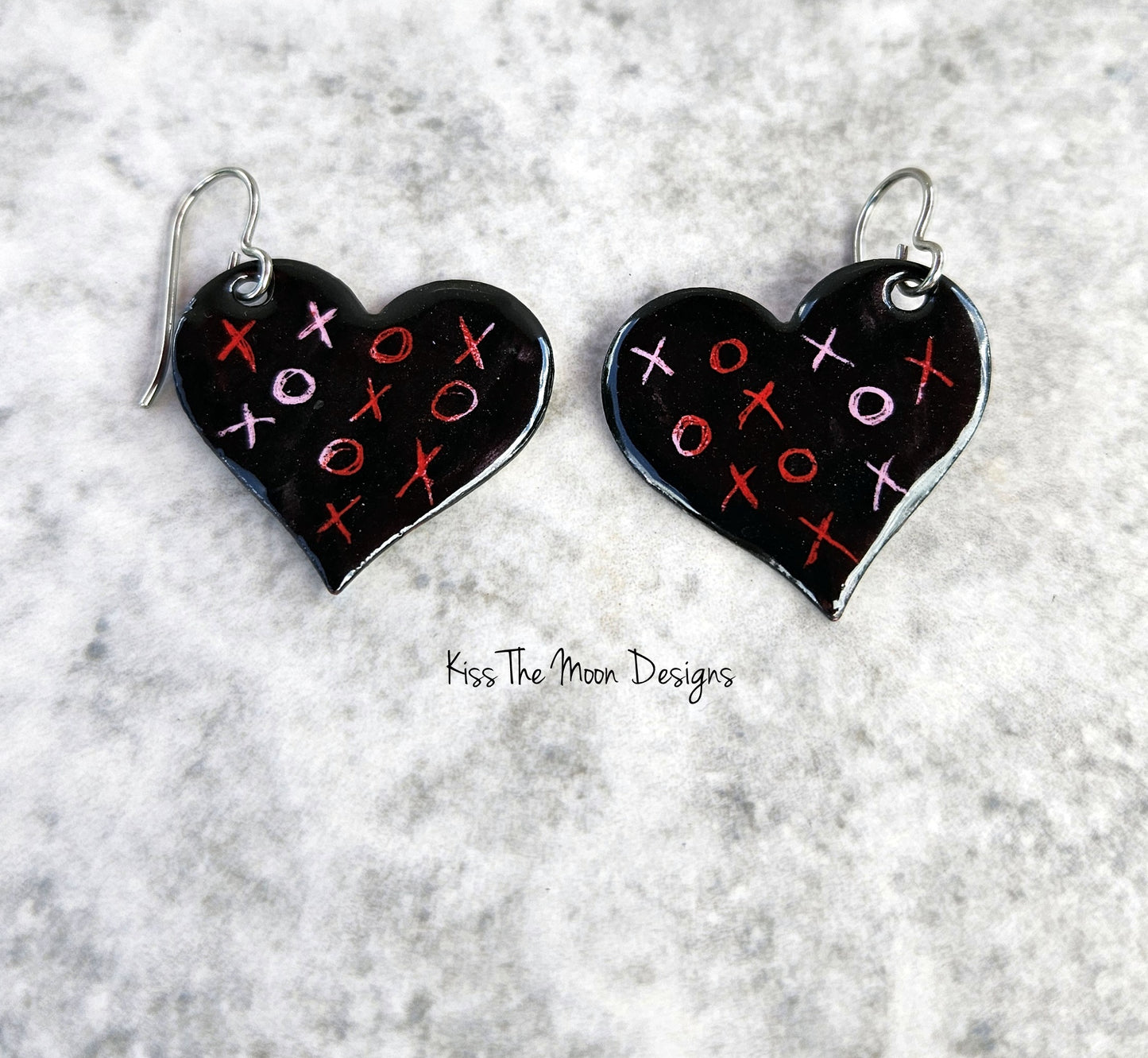 X's and O's Black Enameled Hearts